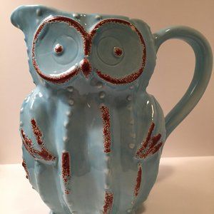 Large Blue Rustic Owl Pitcher